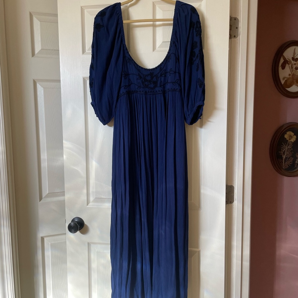 free people maxi dress xl Blue Embroidered